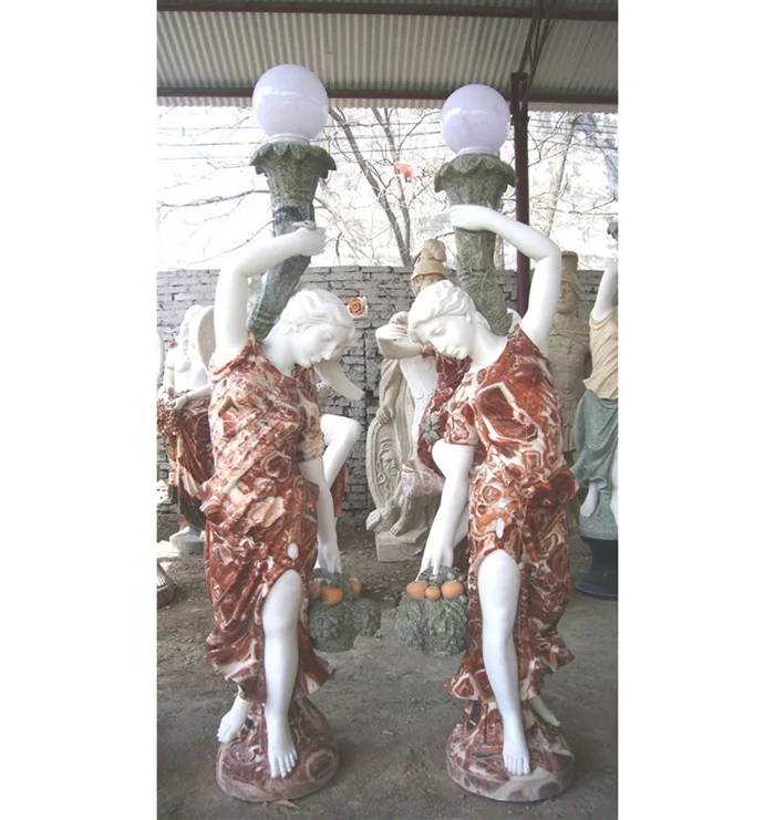 Garden Decoration Marble Statue Stone Western Sculpture European Woman Lamp Statue