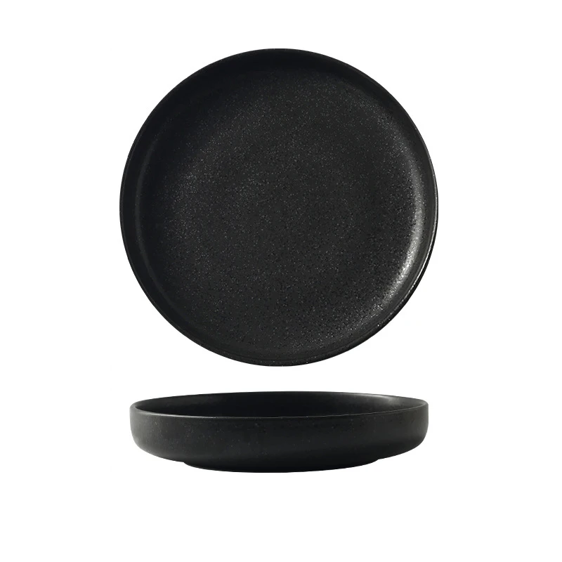 wholesale price modern lipped edge restaurant hotel dish salad steak ceramic stone matt stoneware matte dinner black plate