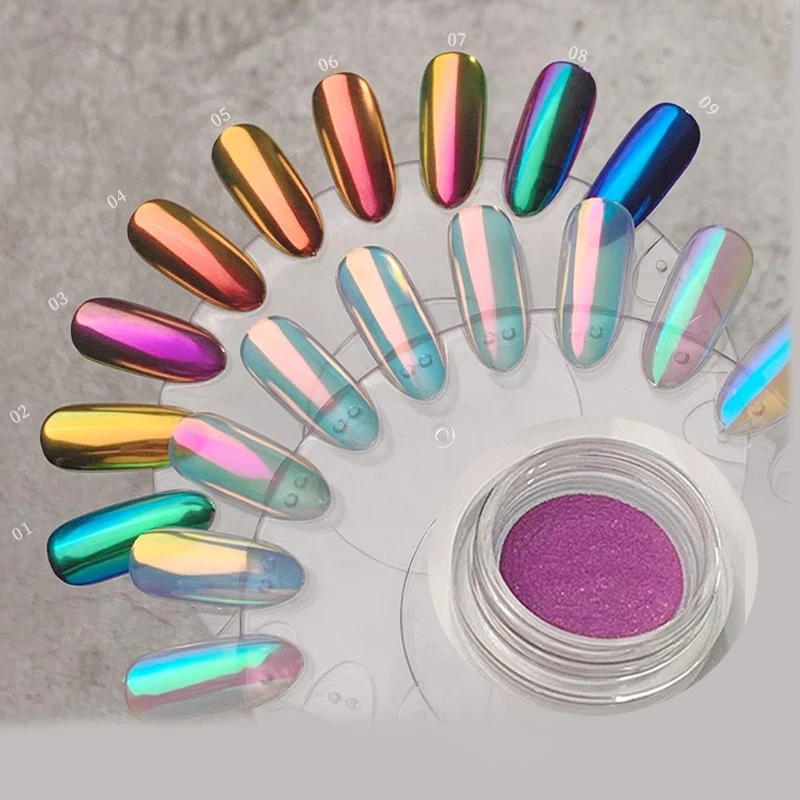 OEM 9 Colors Aurora Solid Mirror Nail Powder Metallic High-end Colorful Moonlight Mirror Nail Powder