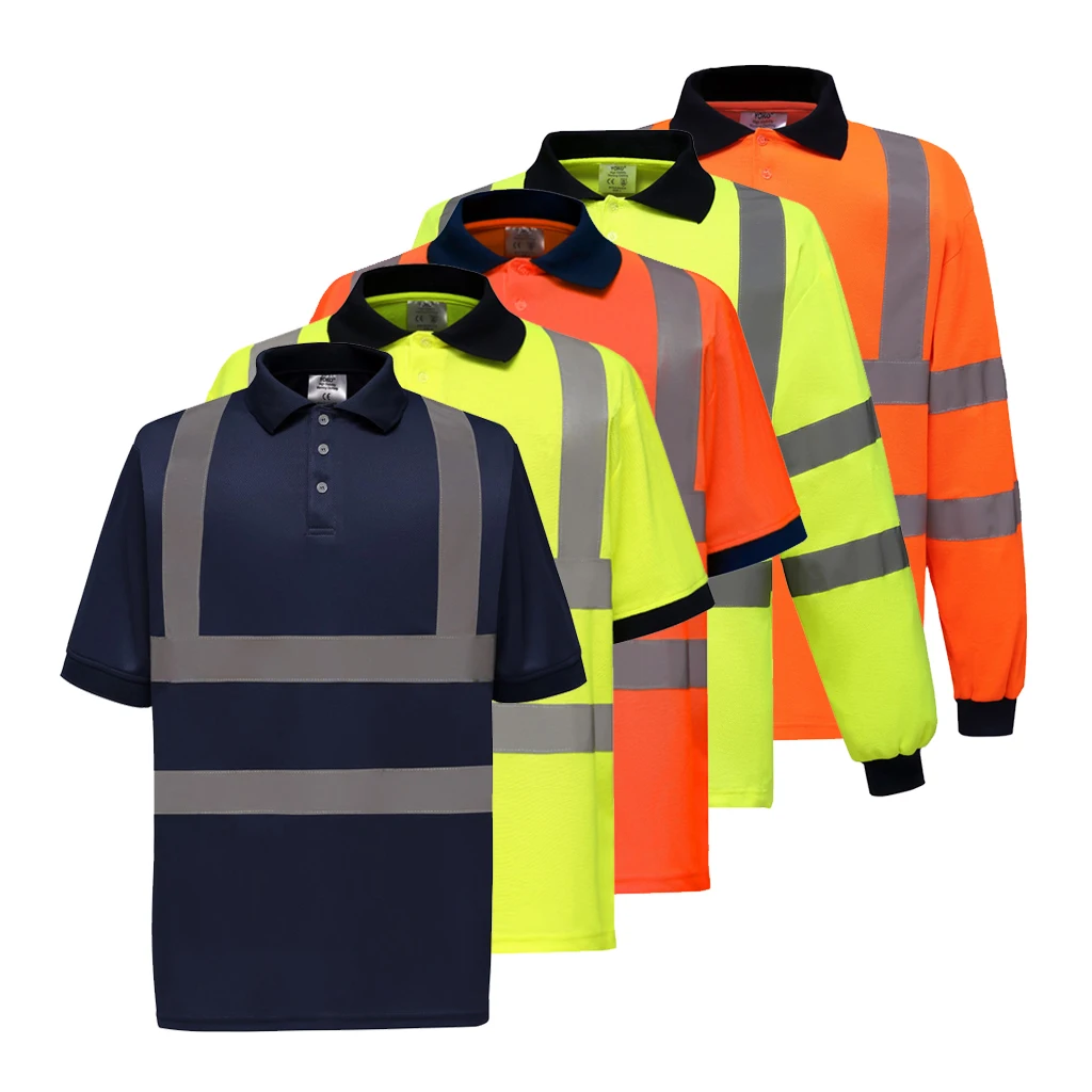 Long Sleeve/Short Sleeve High Visibility Safety T-shirt EN ISO 20471 / ANSI Class 2 Reflective Black Yellow Orange T-shirt