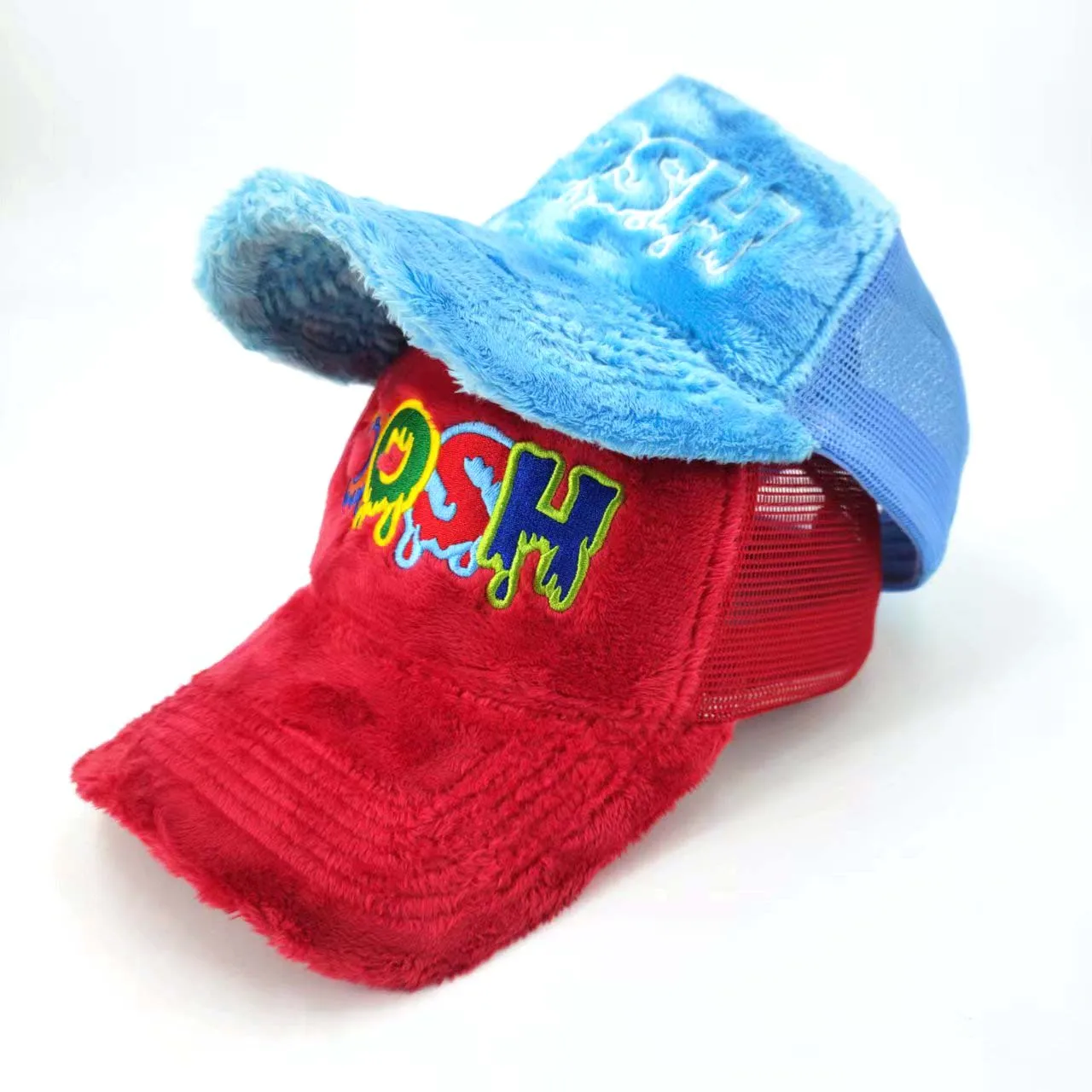 Fluffy Velvet Fuzzy Trucker Caps High Quality Custom Fur Velvet 3D Embroidery Logos Personalized 5-Panel Mesh Trucker Caps