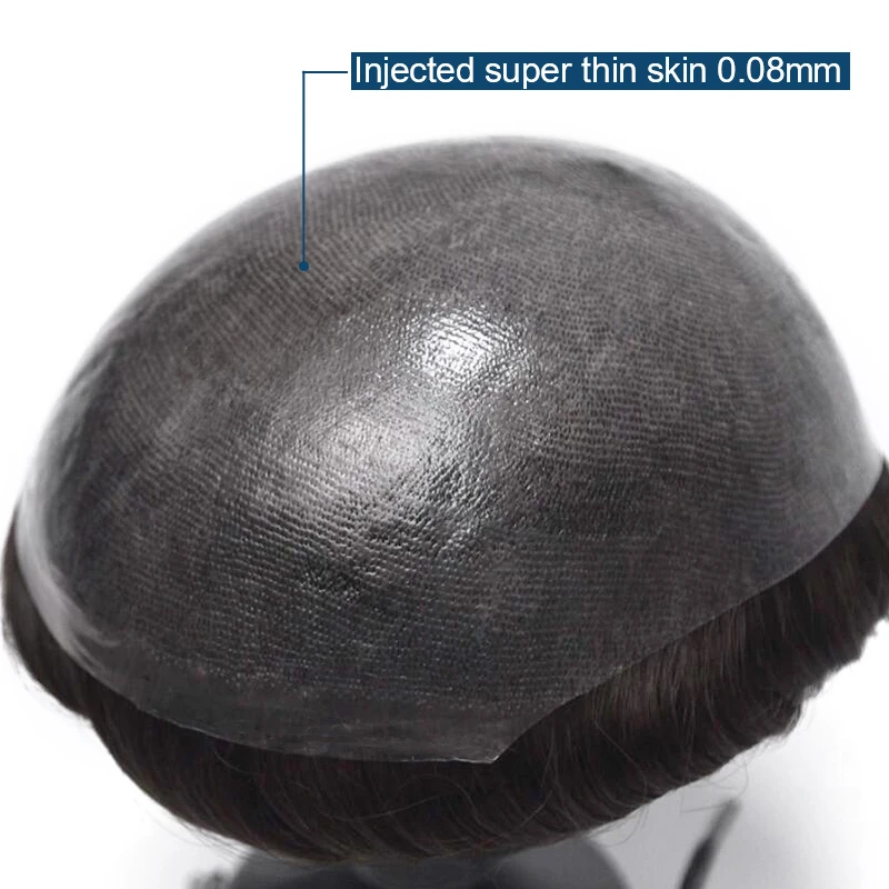INS New Times Hair Injected Thin Skin Natural Men Black Human Toupee