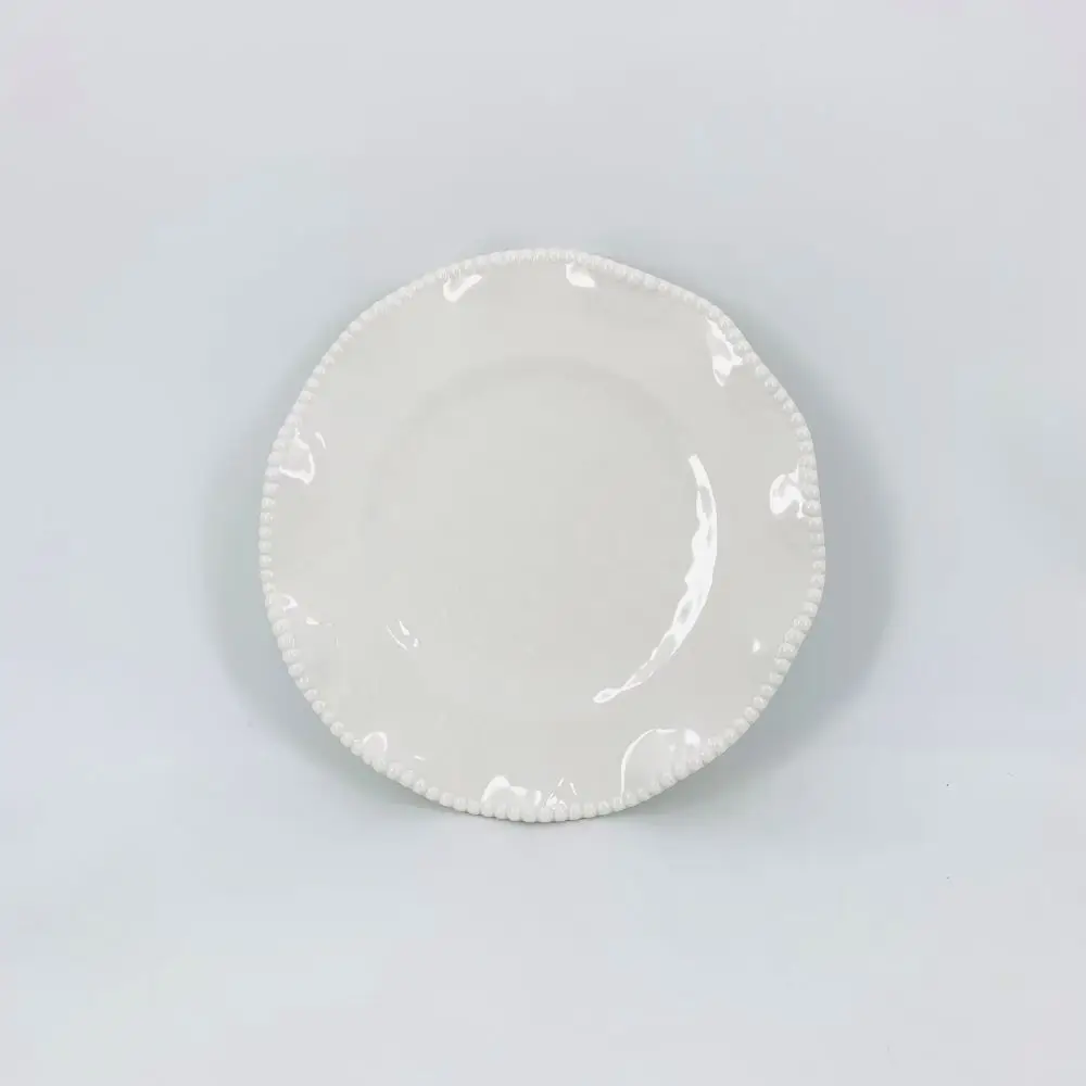 
Hot sale Cheap 12 pcs set dinnerware embossed beaded plate and bowl set white melamine dinner table sets 
