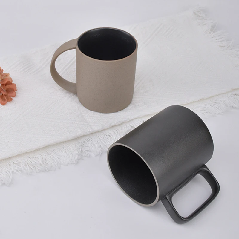 Wholesale Home 400ml Solid Color Matte sand Finished Ceramic Coffee Mug With Cork surface support logo customized