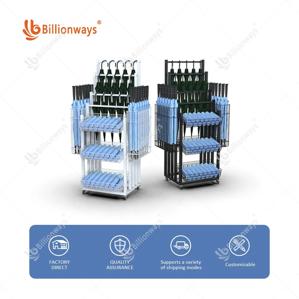 Customized 5 Layers Movable Umbrella Metal Display Rack/umbrella rack display for stores/display racks for boutique