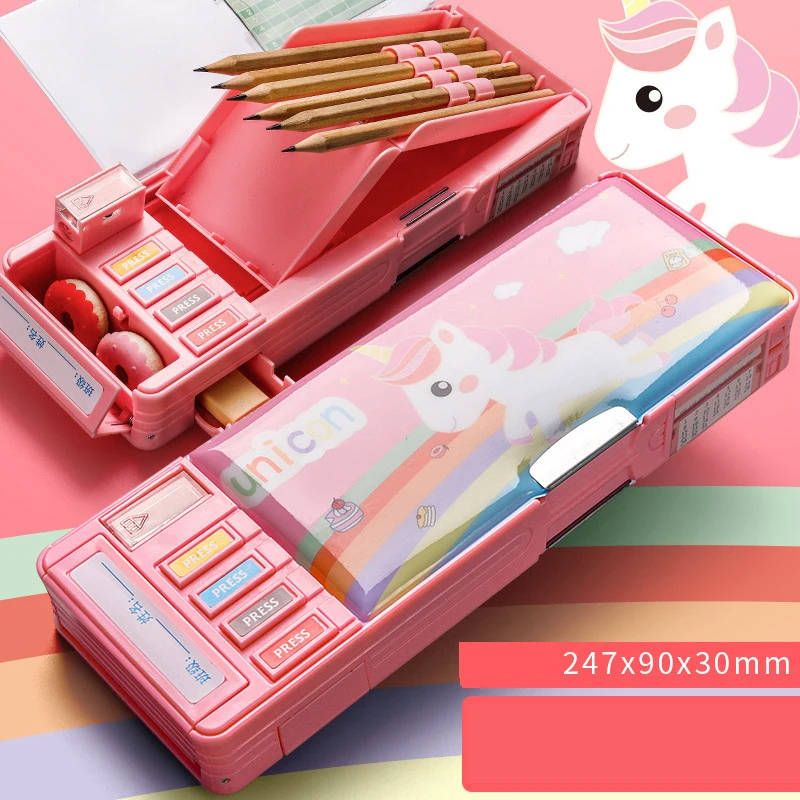 BEYOND Kawaii Plastic Pvc Multifunctional Pencil Box pop Out up Mechanical School Kids case for