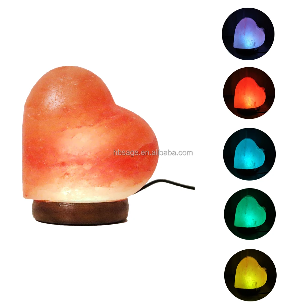 
USB Heart Salt Lamp In Multiple Colors With Wooden Base Hot Sales 