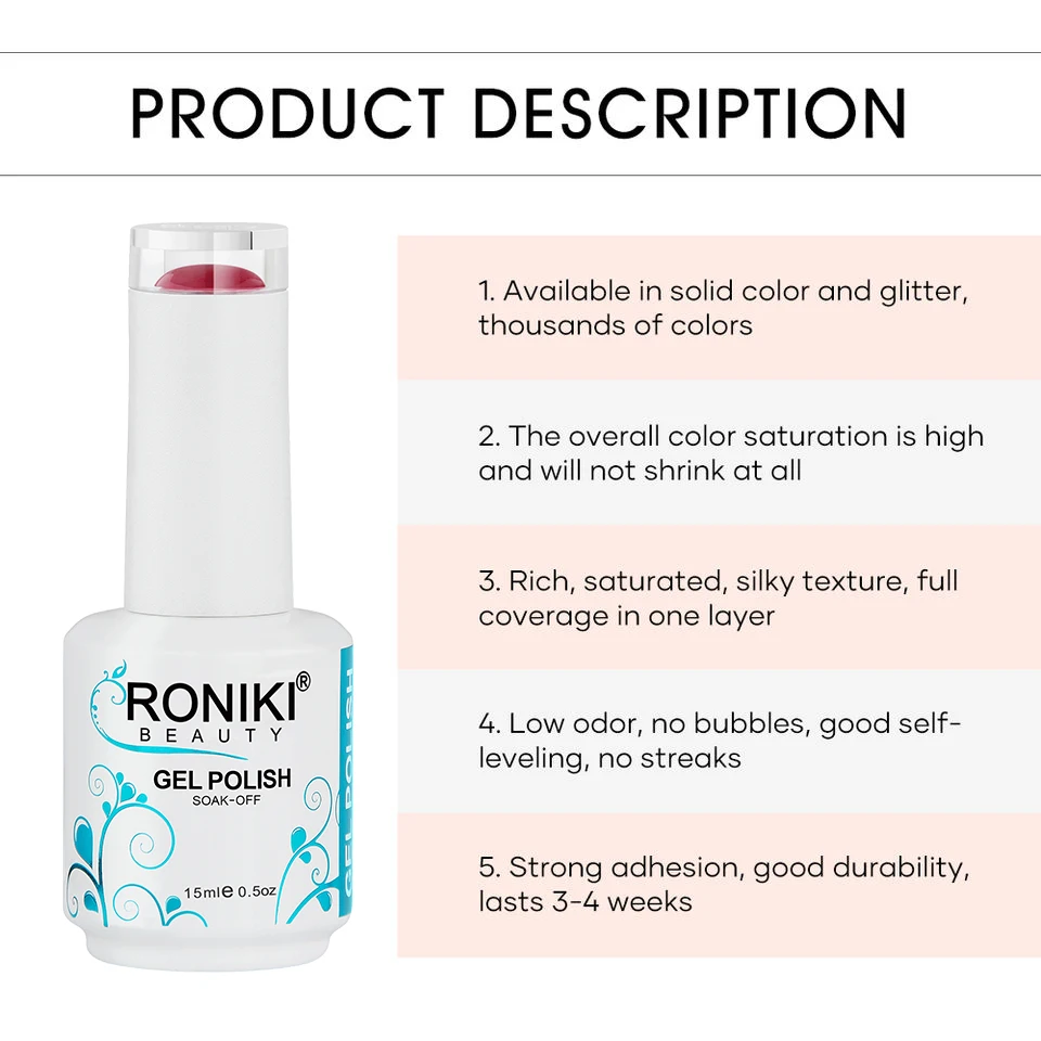 RONIKI Nails Supplies Salon Hot Sale 15ml Enamel uv gel polish Wholesale 3000 Color Private label gel nail polish