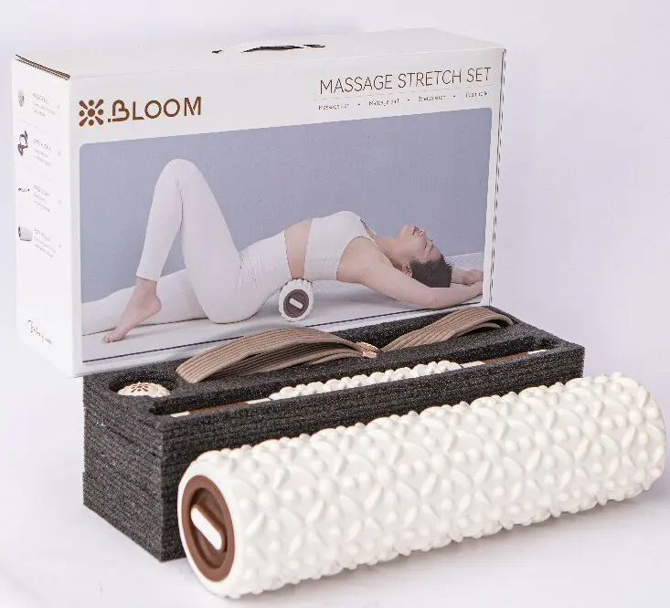 BLOOM 4 IN 1 Foam Muscle Massage Yoga Roller Kit Set, Massage Stick, Stretching Strap, Massage Ball with Gift Box