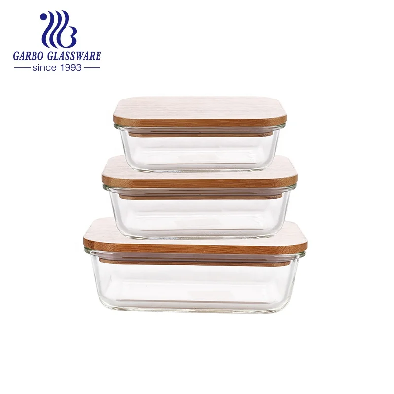 factory glass food storage container with bamboo lid Fruit Square Salad Vegetable Bowl glass lunch box borosilicate Bento