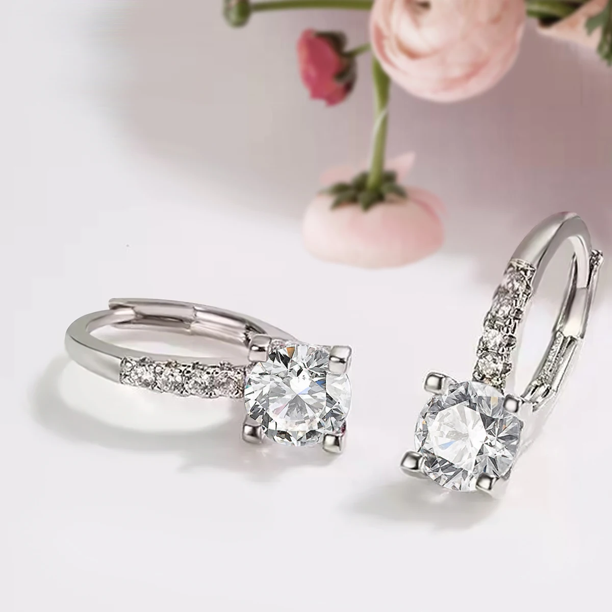 Moissanite Diamond Leverback Drop Earrings 0.5-1CT/Pair D Color VVS1 Clarity Classic 4-Prong 925 Sterling Silver