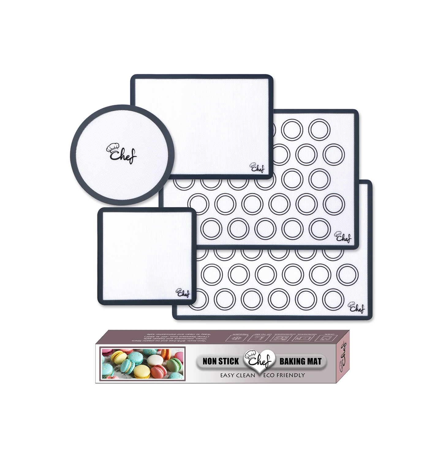 Set of 4 silicone baking mat with macarons circles good quality silicone pastry mat