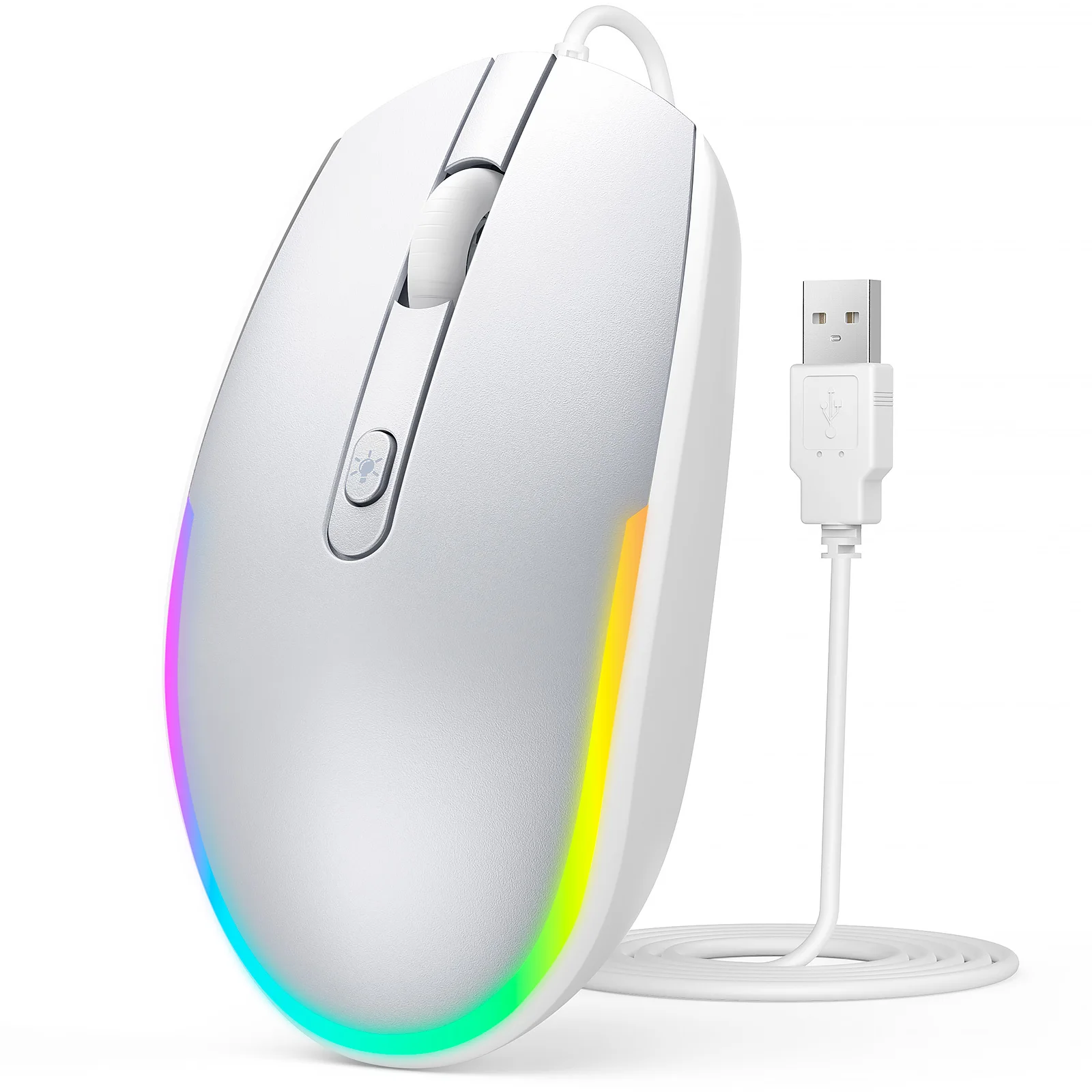 Проводная мышь со светодиодной RGB подсветкой и бесшумная мышь 1600 точек/дюйм для офиса и дома, ПК, ноутбука, проводная мышь с подсветкой