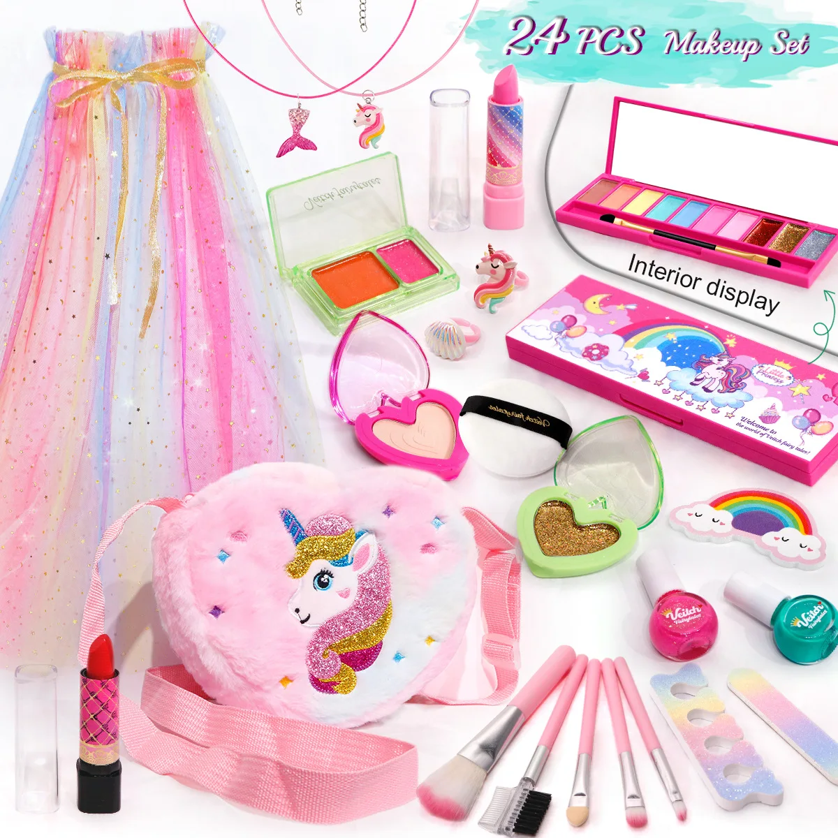 Kids Unicorn Makeup Toy Kit for Girls Washable Makeup Set Toy With Cartoon Bag Pretend Play Makeup Beauty Set Birthday Toys Gift