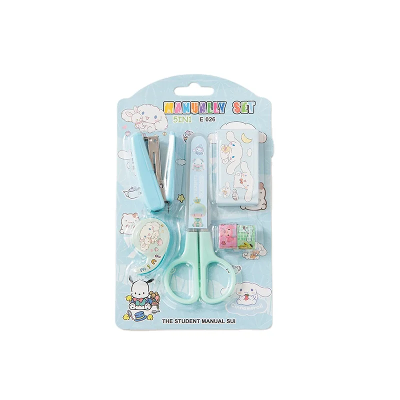 Cartoon Stationery Set with Stapler Scissors Tape-Student Supplies  With Student Binding Supplies
