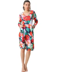 New Arrivals Wholesale Ultra Soft Fashion Women Full Long Sleeve Dress Red Flowers Four Seasons Lady Soft Dresses with Pockets