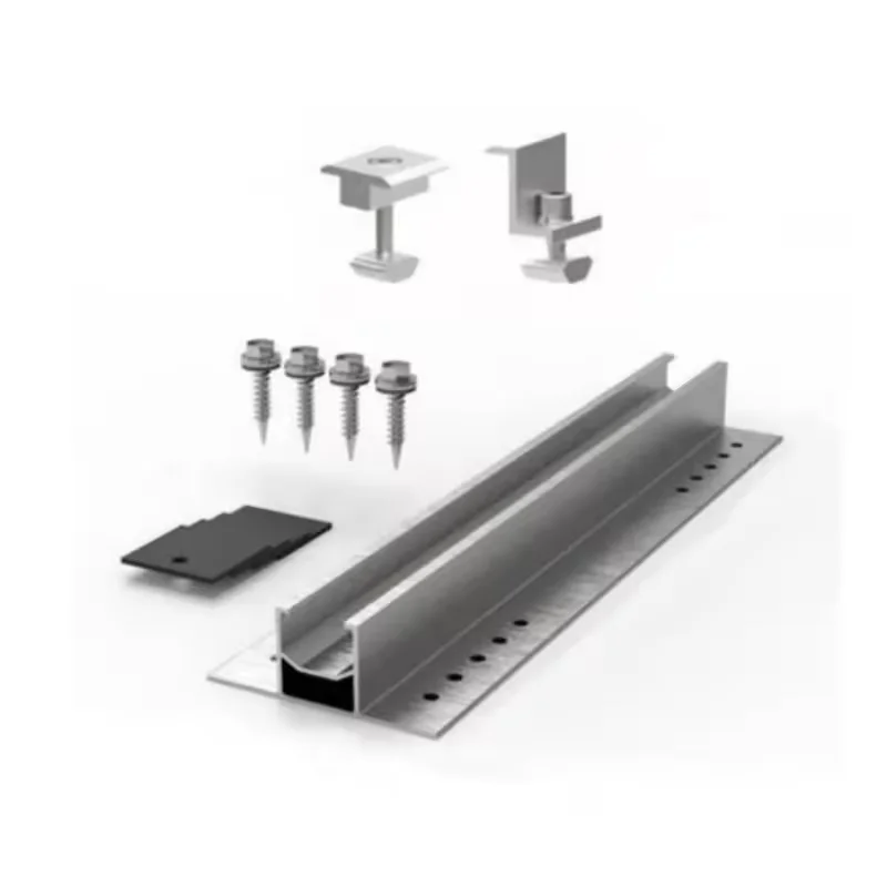 Aluminum Mini Rail Roof Mounting System with PV Solar Panel Support Brackets for Flat Pitched Tin Tile Metal Trapezoidal Roof