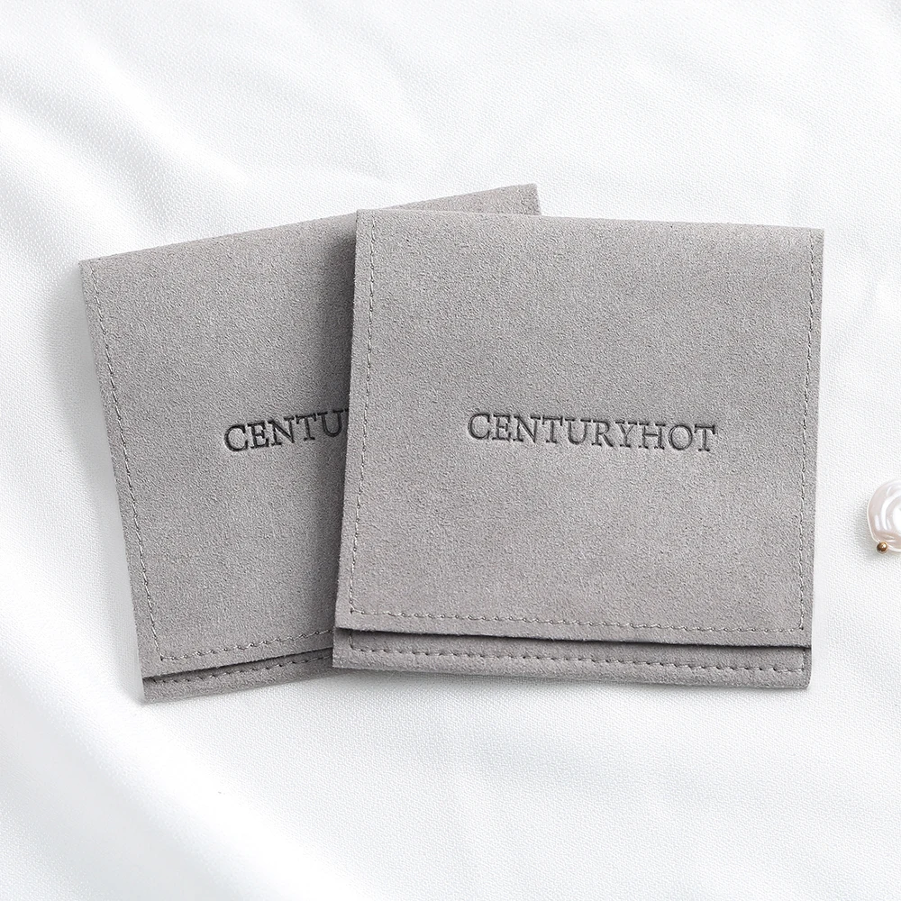 Custom Logo Grey Microfiber Jewelry Bags,  High Quality Jewelry Packaging Pouches For Earrings Necklace Packing With  Logo