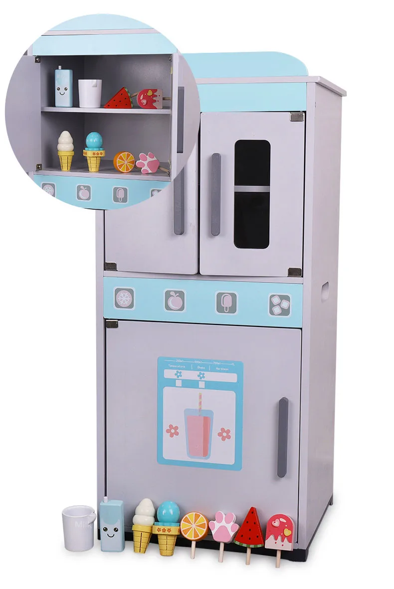2021 New Pretending Fruits Vegetables Cutting Blue Wooden Big Kitchen Toy children furniture sets