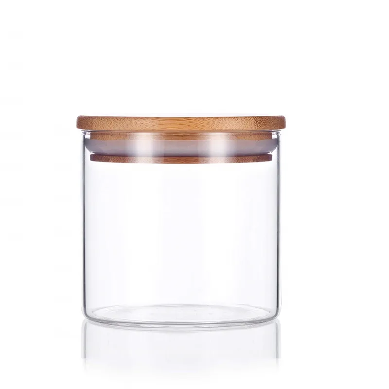 Round Cylinder Heat Resistant Apothecary Storage Dry Rice Vacuum Borosilicate Glass Storage Jar Food Glass Jars With bamboo Lid