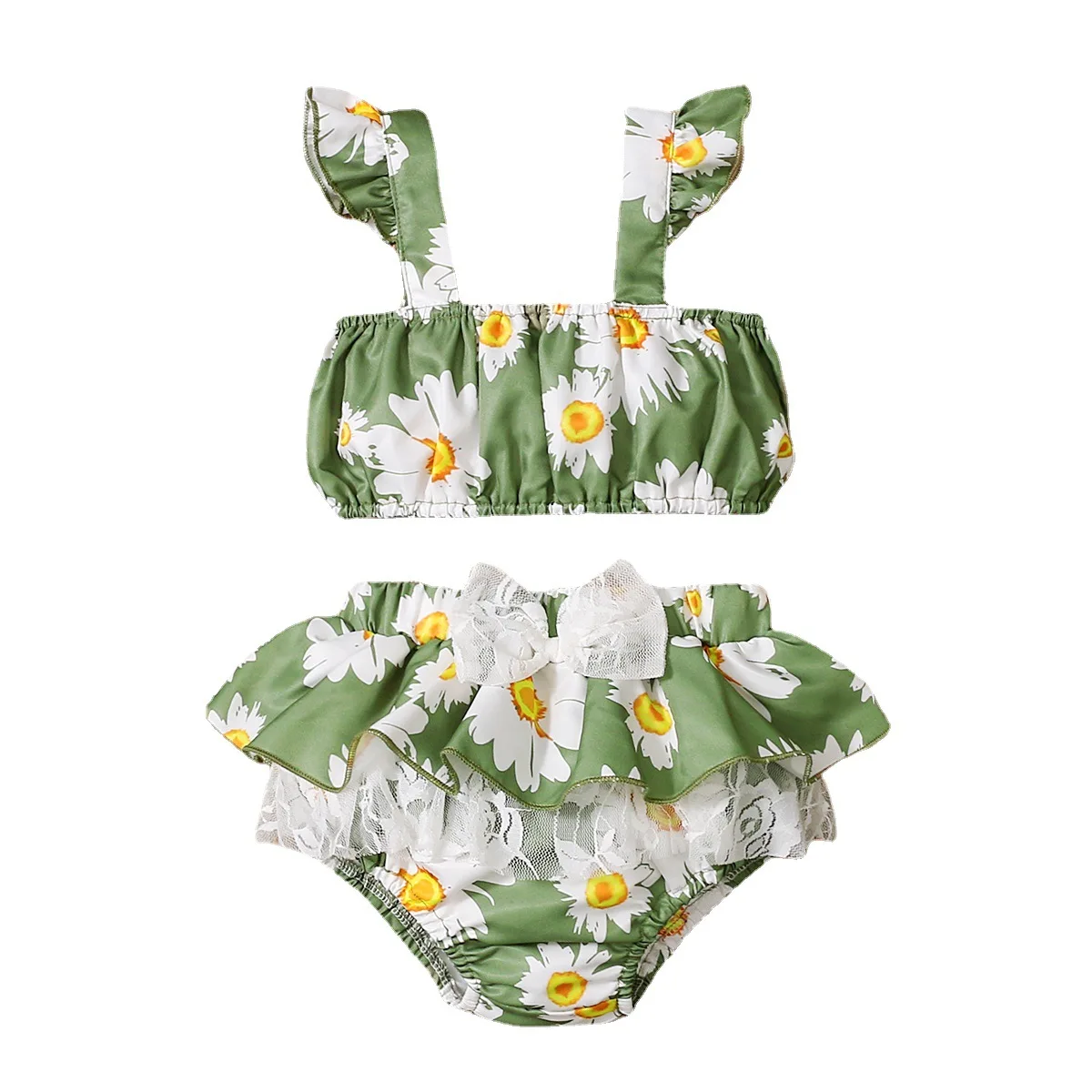 Girls autumn sleeveless flower print top+Shorts Toddler girl Clothes Kids Baby Outfits Romper Body Stripe two-piece suit