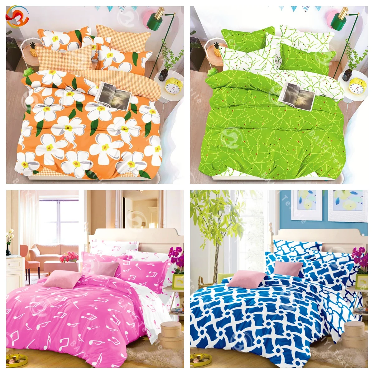 Factory Supplier Disperse Printing Microfiber Linen Sheet Four Piece Sets bedding set luxury bedding set hotel