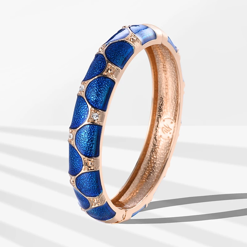 Daili Geometric Transparent Blue Wave Colorful Enamel Bangles Gold Plated Cloisonne Bracelets Fashion Jewelry Bracelets