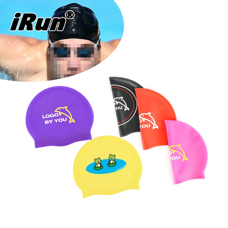 iRun Custom  Waterproof Silicon Swimming Cap Hat Durable Non-Slip Swimming Cap Elastic colorful fashion swimming cap