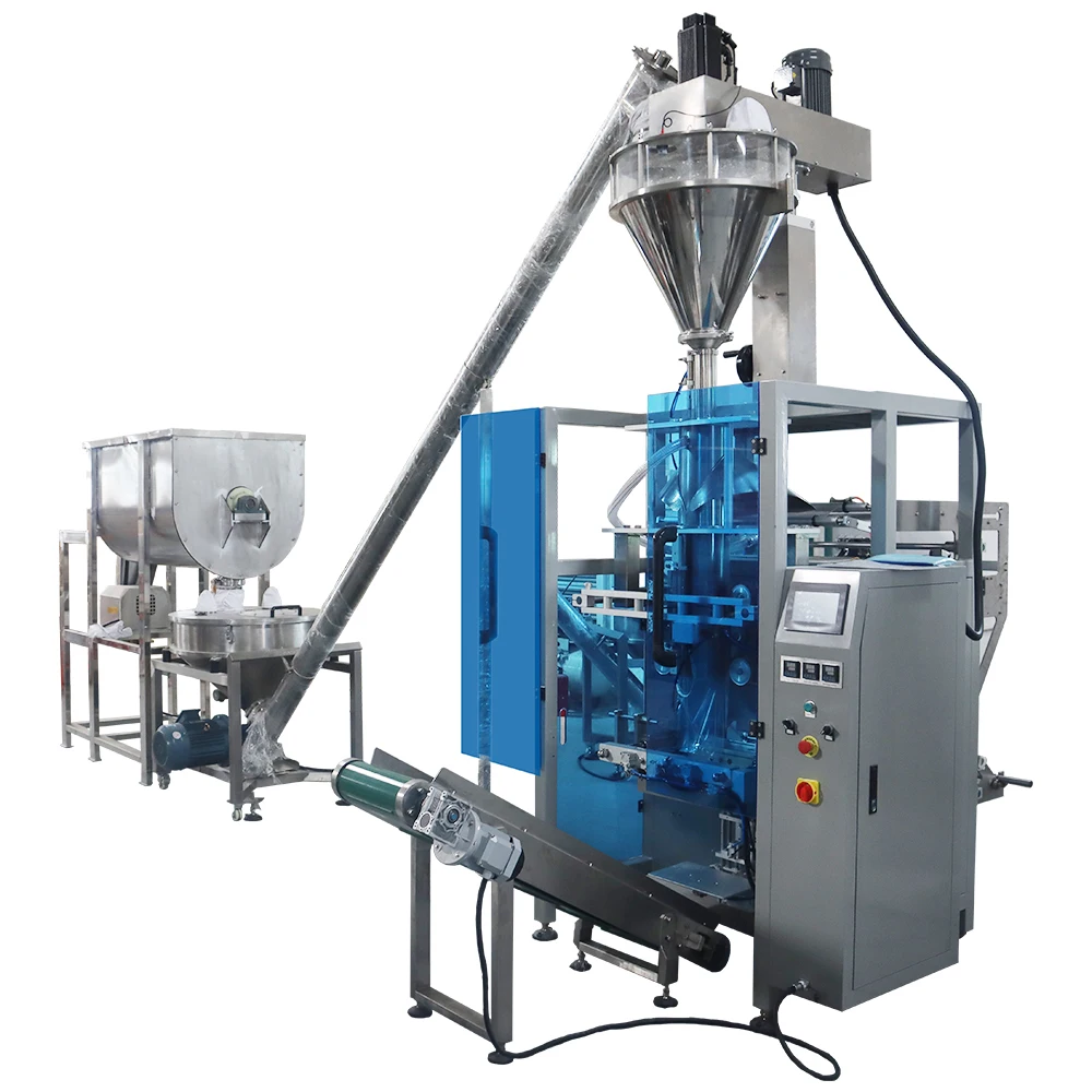 vertical multifunction  milk powder auger filling tea protein powder flour  blending packing machine with Mixer
