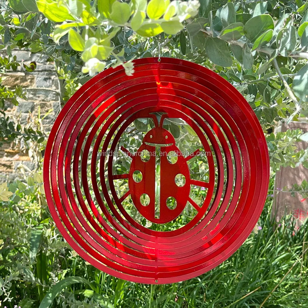 2023 New Red Ladybug Stainless Steel Wind Spinner Wholesale Garden Decoration Gift