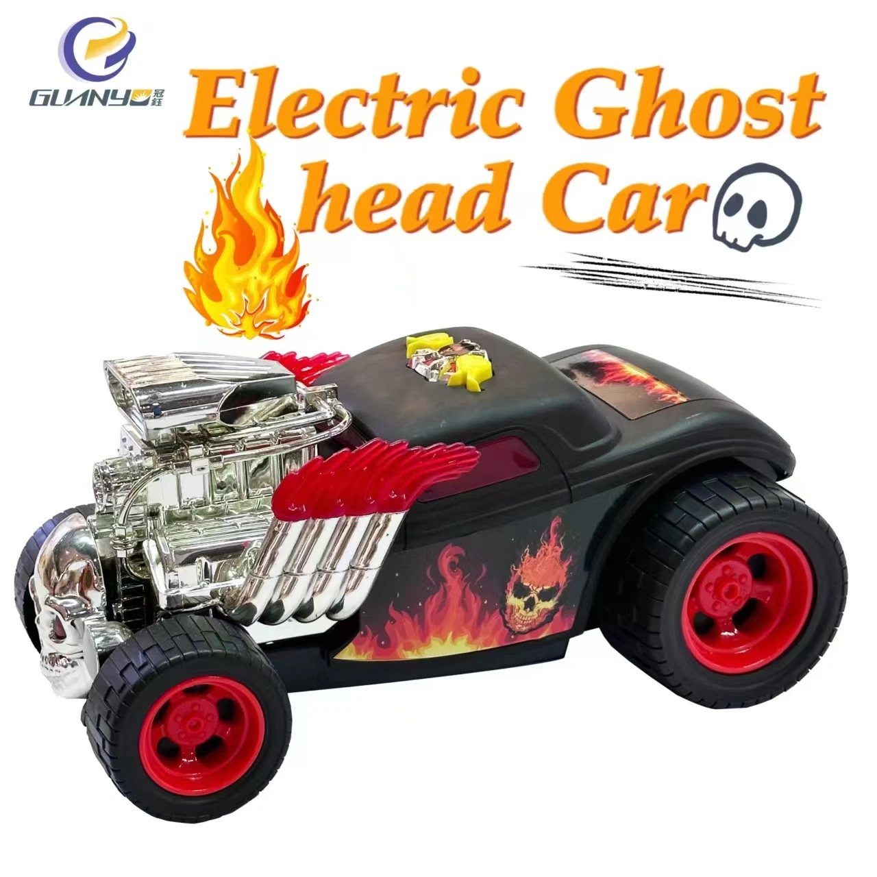 Wholesale Price Hot Sale Electric Simulated Ghost Head Vibration Toy Car Fun Cool With Light Music Effects Gift For Kids