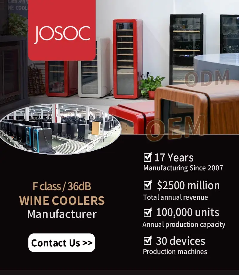 Josoo Oem Cigar Cooler C-Pentane/R600A No Frost With Interior Fan Circulating Cigar Humidor With 3 Cedar Wood Drawers/Shelves