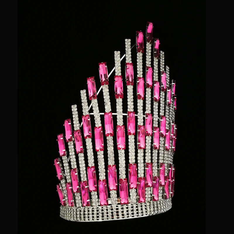 Large Rainbow Shiny Crown Tall Crystal Purple Rhinestone Crown Tiara