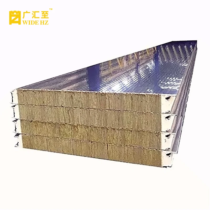 Low cost roofing materials prefabricated sound heat insulated metal rock wool sandwich panel