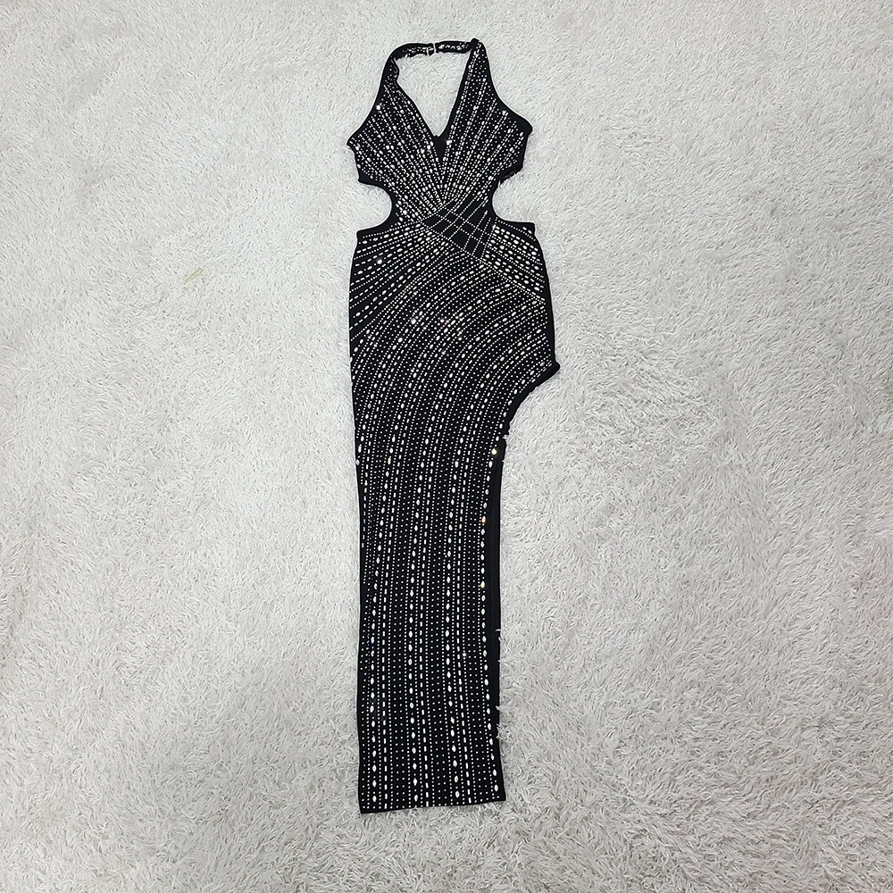 2024 new designer  women bodycon celebrity Evening Party  beading sexy club dress