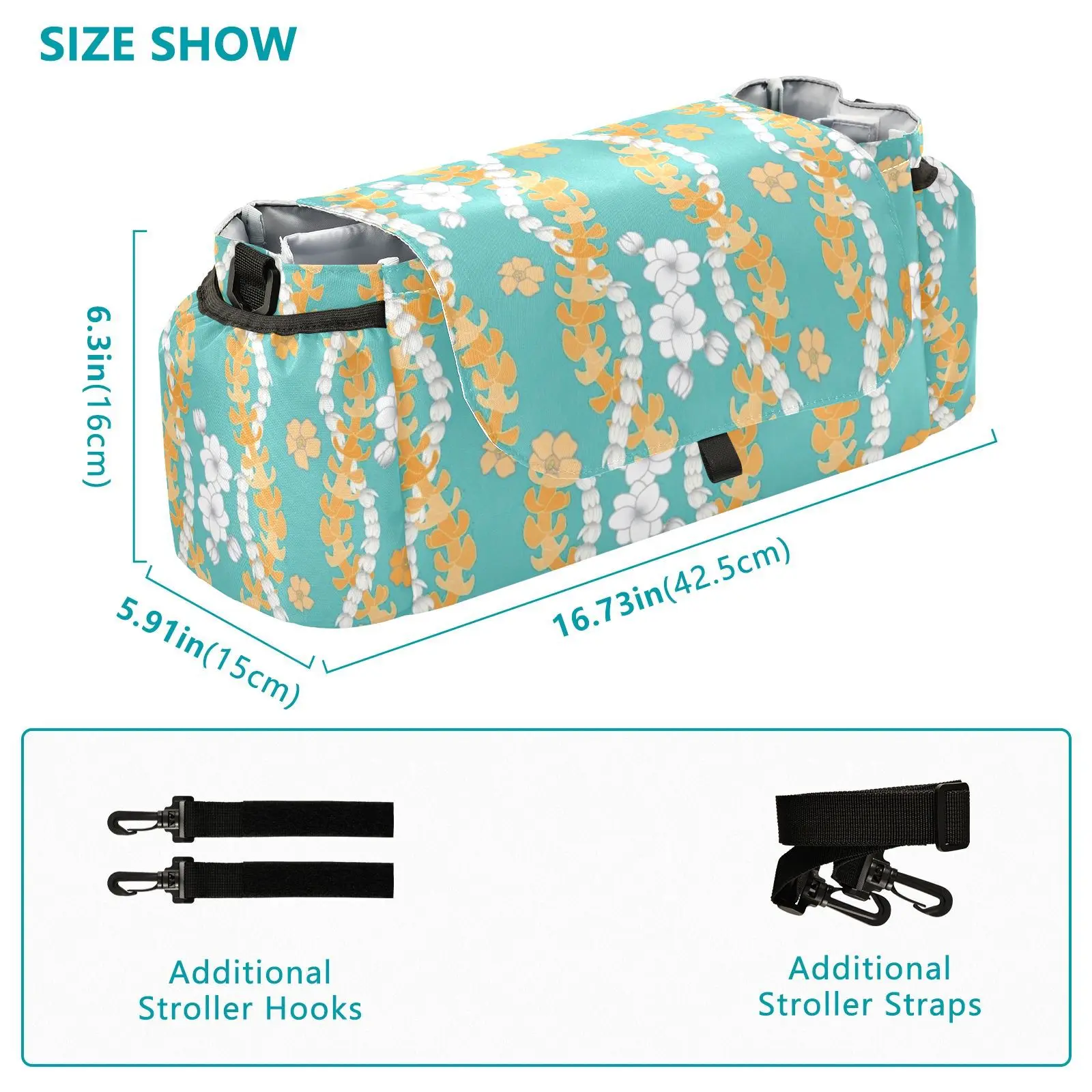 Portable Hawaiian Puakenikeni Custom Print Mommy Storage Bag Diaper Bag Baby Stroller Caddy Organizer
