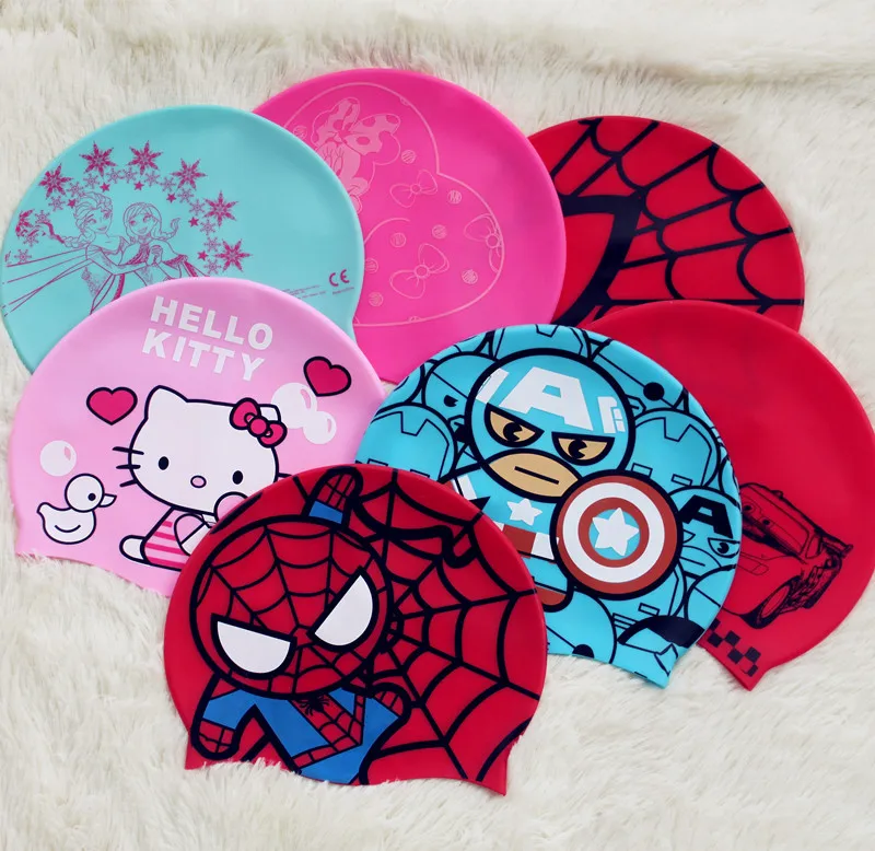 Unisex Waterproof Durable Non-Slip Elastic Kids Swim Cap Cartoon Silicone Swimming Caps
