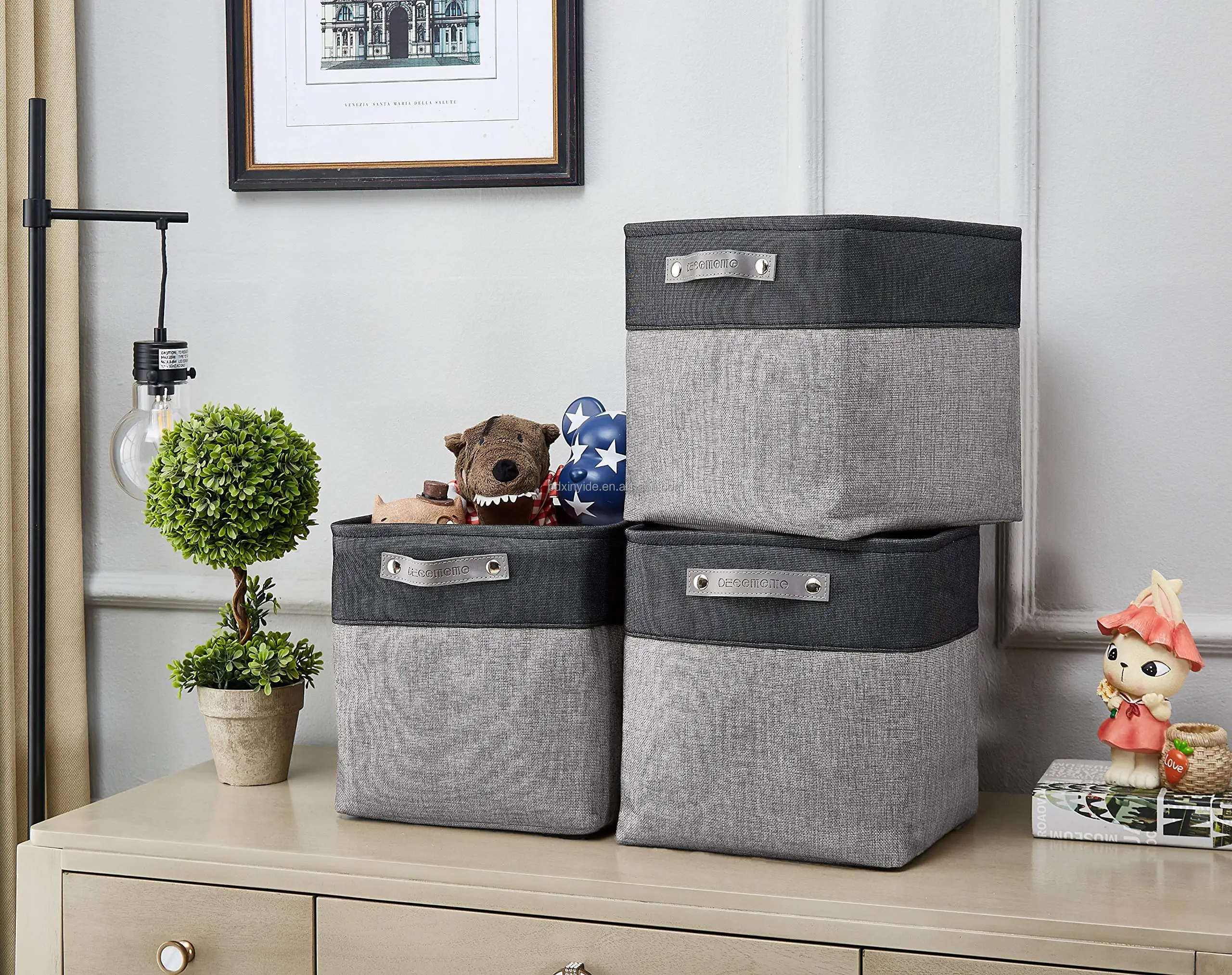 Multipurpose Storage Basket With Handles Collapsible Canvas Fabric Storage Baskets Linen Laundry Basket For Home Office
