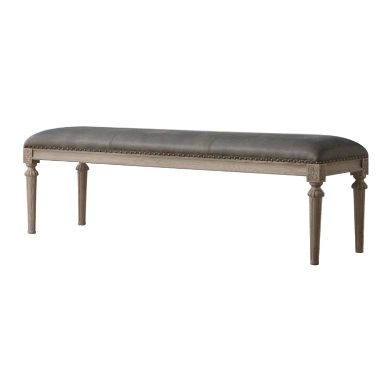 RH American Solid Wood Bed End Stool Bedroom Retro Bed Bench Soft Bag Sofa Stool Foyer Oak Carved Shoe Stool Custom