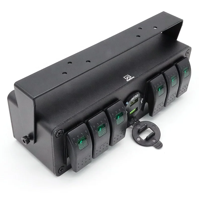 Best Product Amazon 2024 Waterproof 12V Voltmeter Dual USB Charger 6 Gang Marine Rocker Switch Panel Box for Car Boat