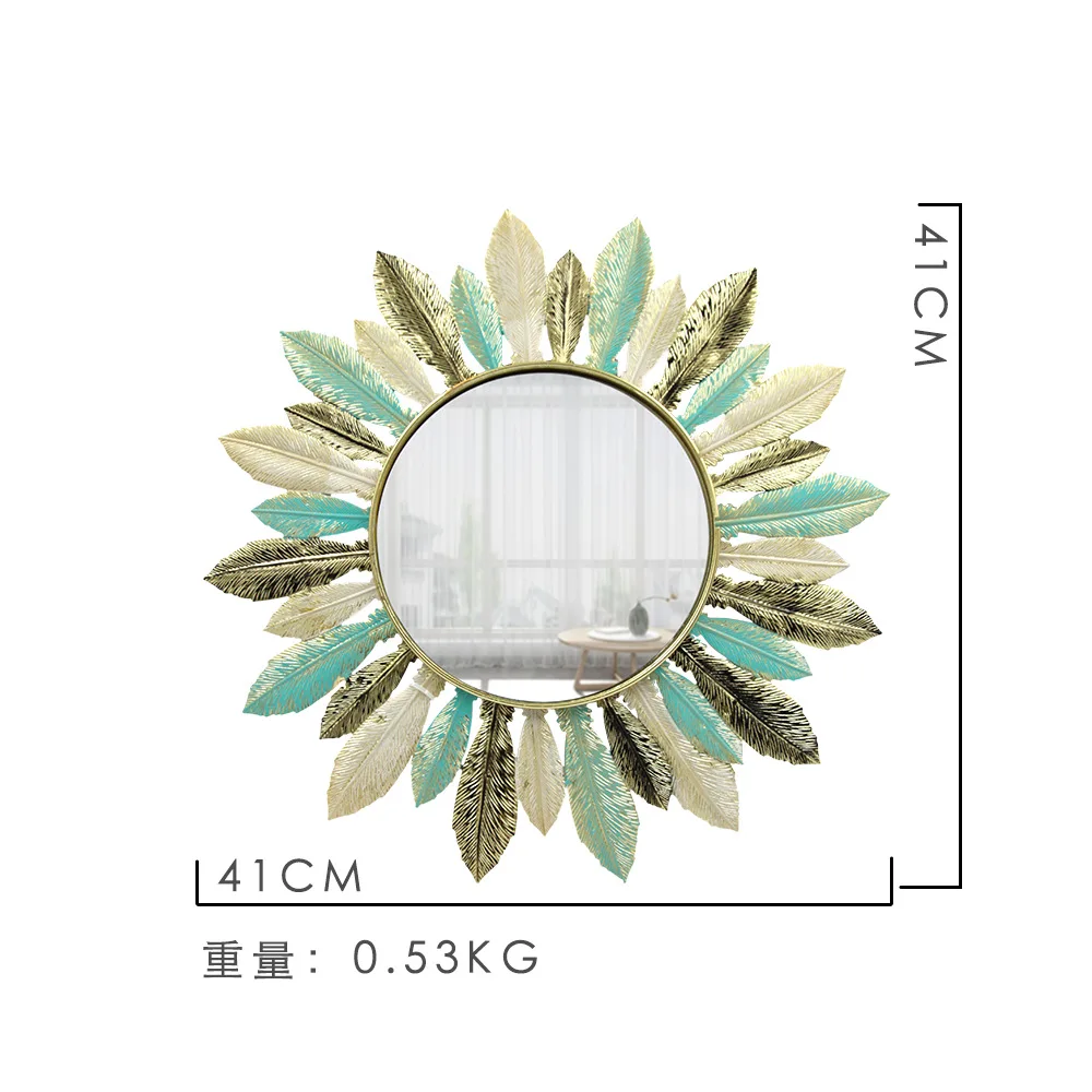 YJL Nordic Light Luxury Colorful 3D Feather Mirror Metal Wall Decor Living Room Bedroom Metal Arts Wall Arts Metal Wall Art