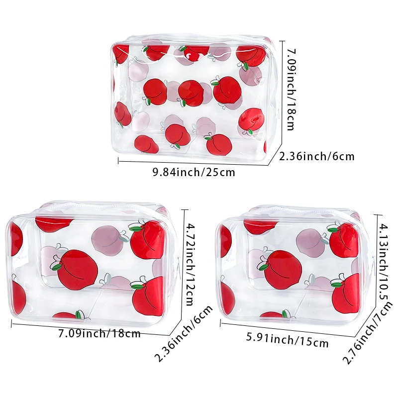2024 hot sale pvc bag cosmetic case private label clear cosmetic bag for women Cherry printing pvc cosmetic organizer bag