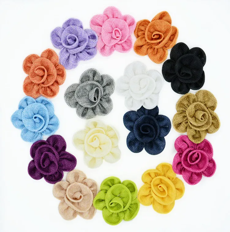 30pcs/lot 3' Burlap rose petal flower new hair accessories handmade burlap rose flowers
