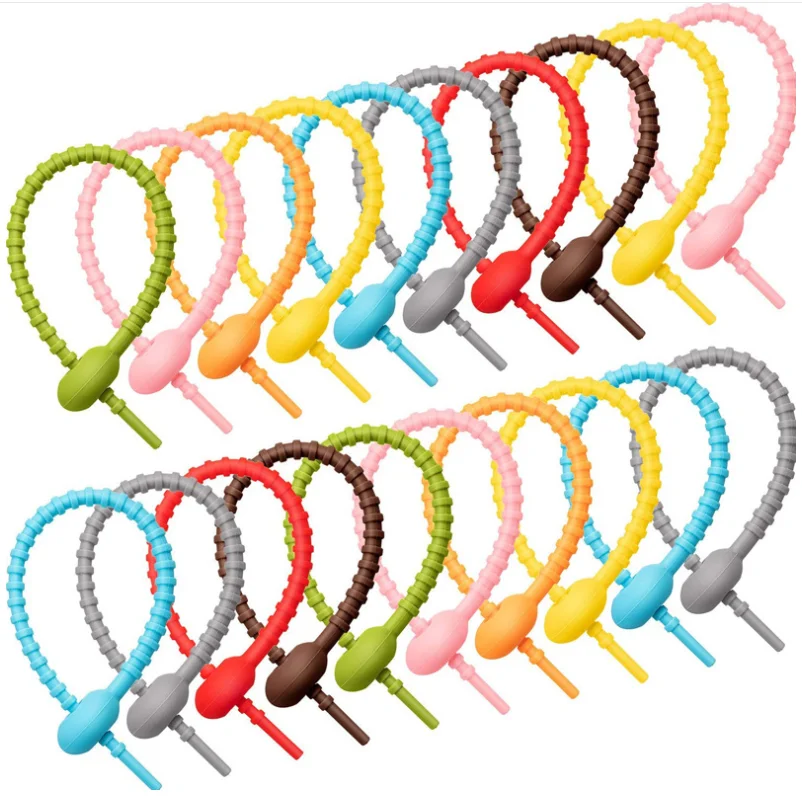 Silicone Reusable Zip Ties Good Quality Snack Bag Ties For Home Office Gardening