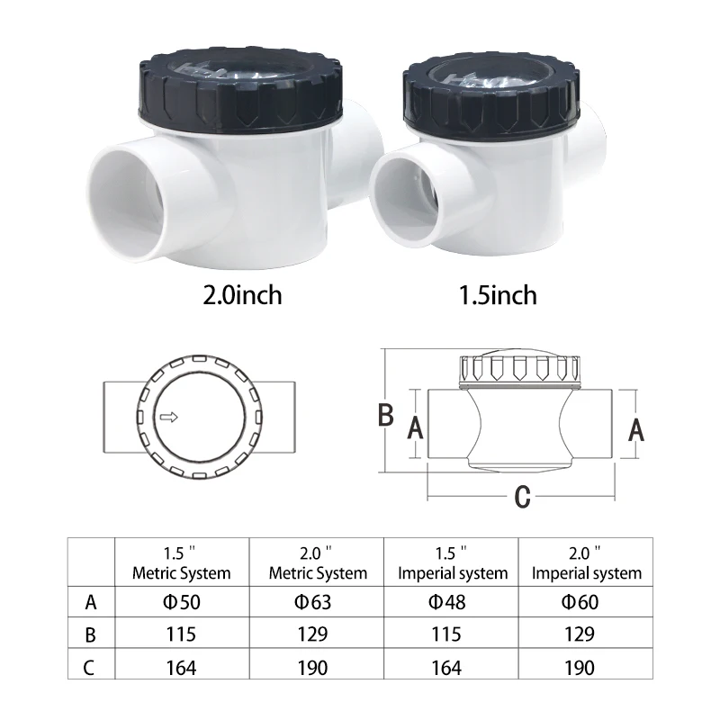 Factory ABS Pool Check Valve Pool Accessories 1.5Inch 2.0Inch Replacement Check Valve Compatible Pump Clear Check Valve