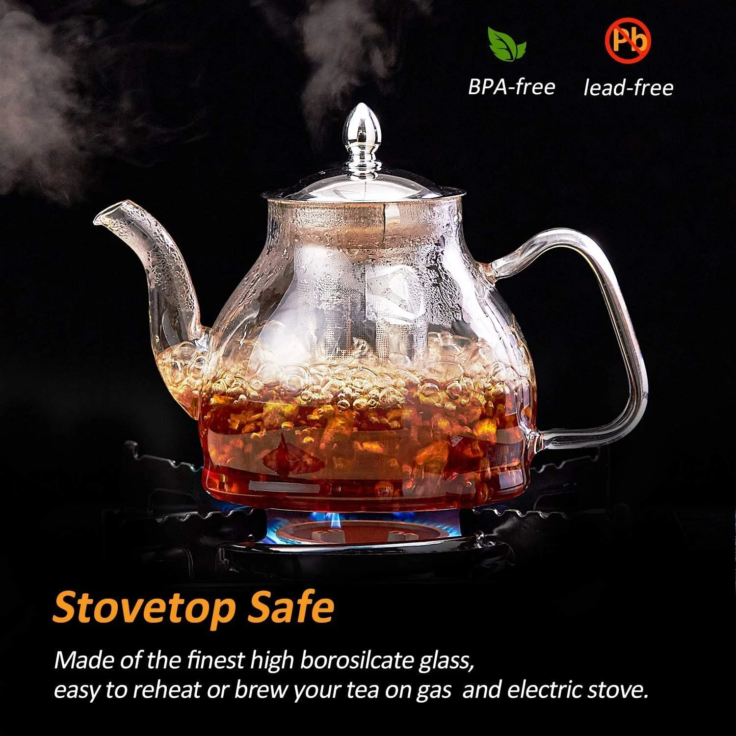 40 oz borosilicate glass tea pot water glass pitcher glass kettle with stainless steel infuser