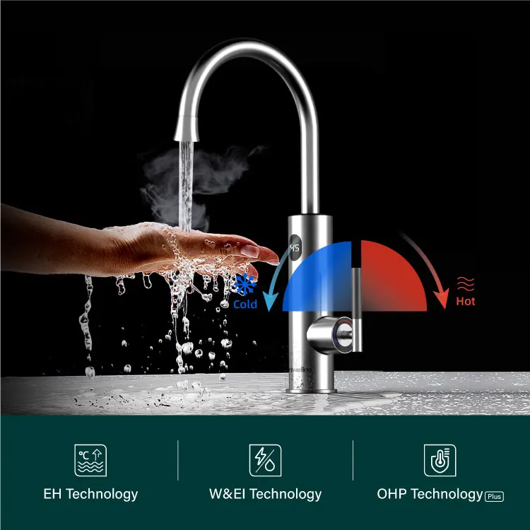 Briwellna 220V 3.2KW Instant Electric Water Heater Tap Kitchen Bathroom Waterproof Tap With LED Display Heated Faucet Geyser Tap