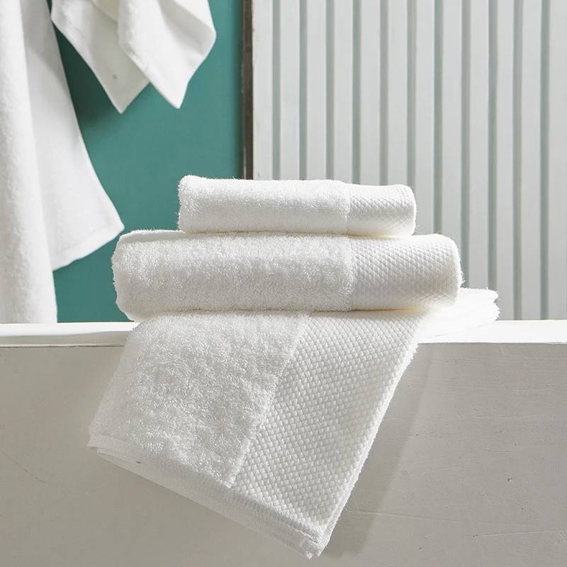 Hotel customizable cotton white satin edge towel bath towel square towel