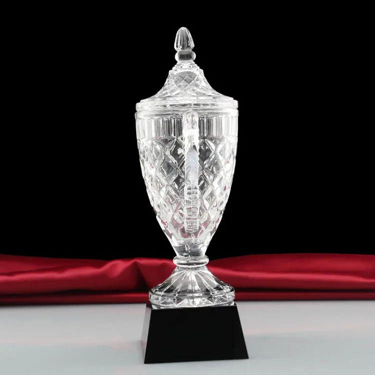 crystal vase trophy big cup award with black base
