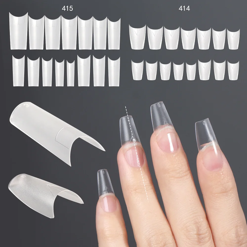 Set 50 Half Cover Artificial Fingernails Natural Frosted Soft Gel Patches Middle Auxiliary Line DIY Beauty Decoration for